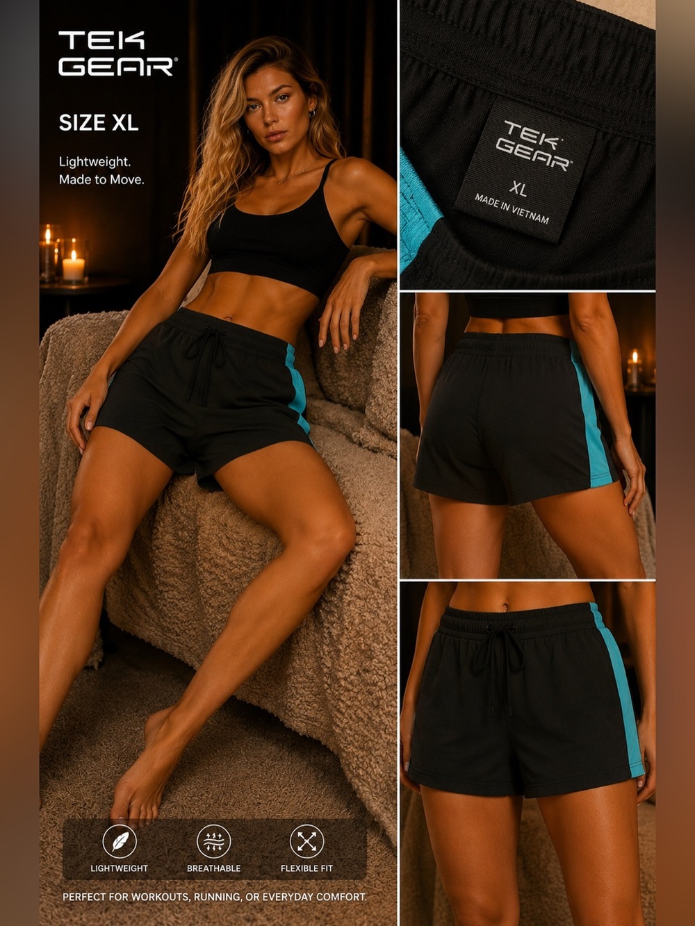 tek gear Black Athletic Shorts with Teal Side Panels